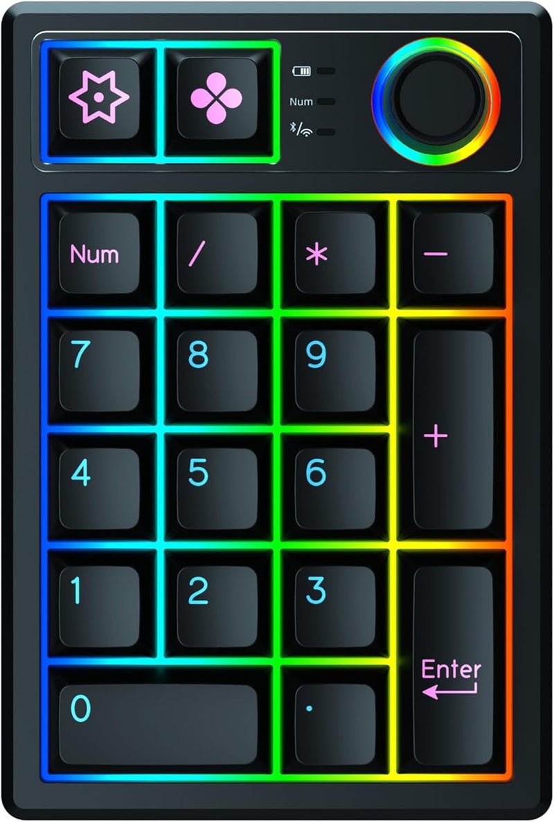 KEYCOOL K19 Wireless Numeric Keyboard, Mechanical Number Keypad Hot-swappable Bluetooth Numpad 5.0/2.4GHz, RGB Multi-Function Knob Numerical Keyboard for Laptop Mac Win iOS Android - Image 4